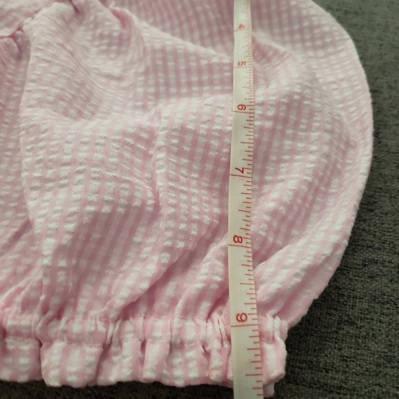 Handmade Size M Pink Gingham Seersucker Puff-Sleeved Tie-Up Top - Picture 6 of 6